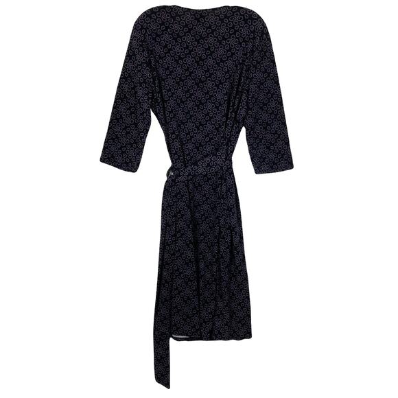 NWOT GEORGE Dress XL Black Purple Stretch Wrap 3/4 Sleeve Knee Geo-Pattern - Picture 3 of 9